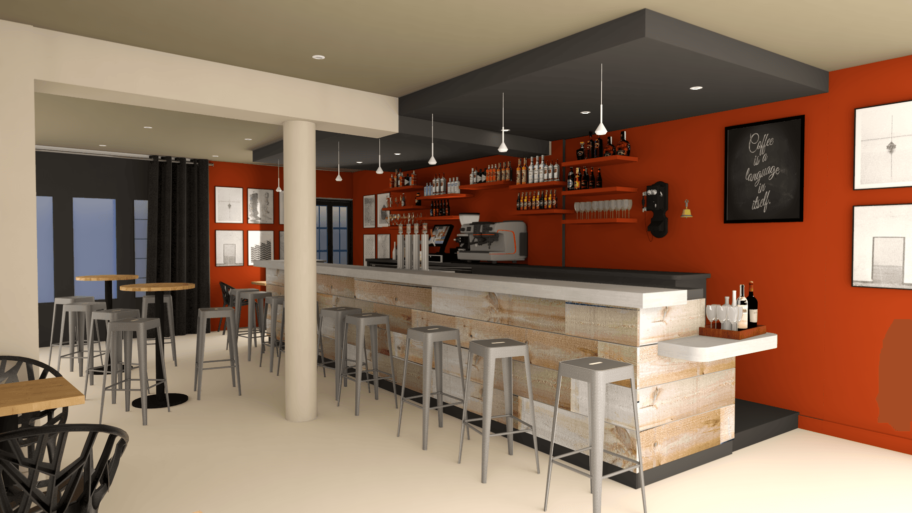 modélisation 3D bar agencement intérieur RCA ronan créac'h agencement