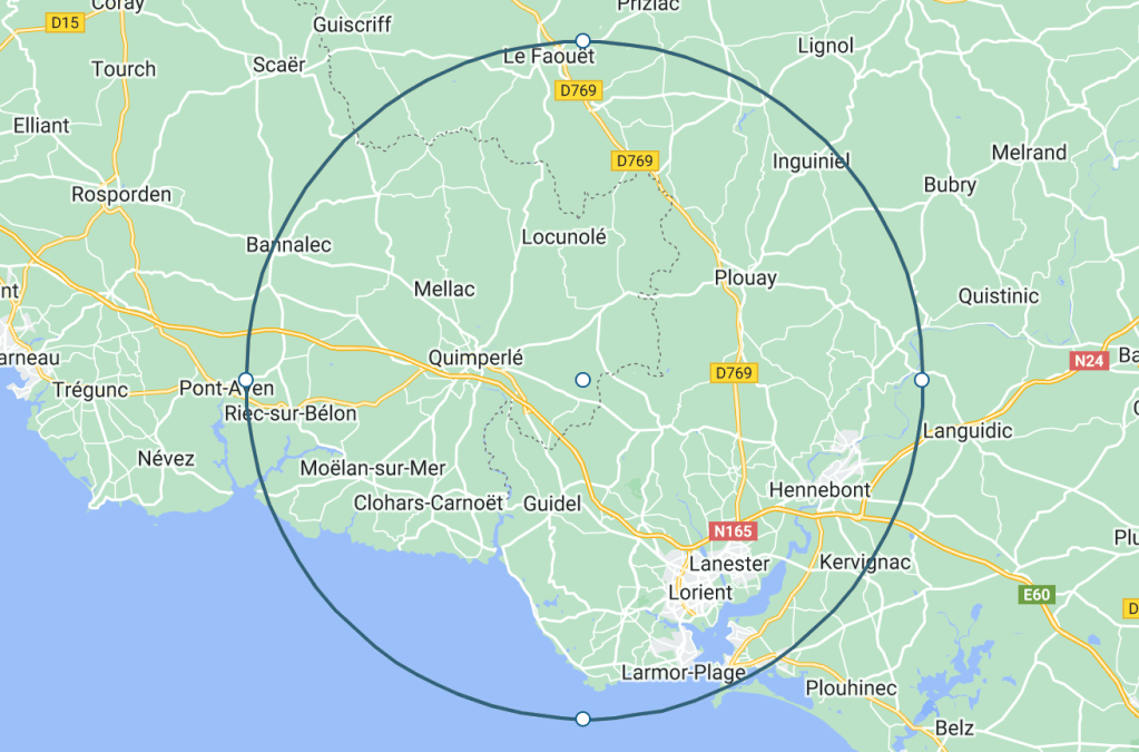 Carte de la zone d'intervention de RCA - Lorient Quimperlé Concarneau